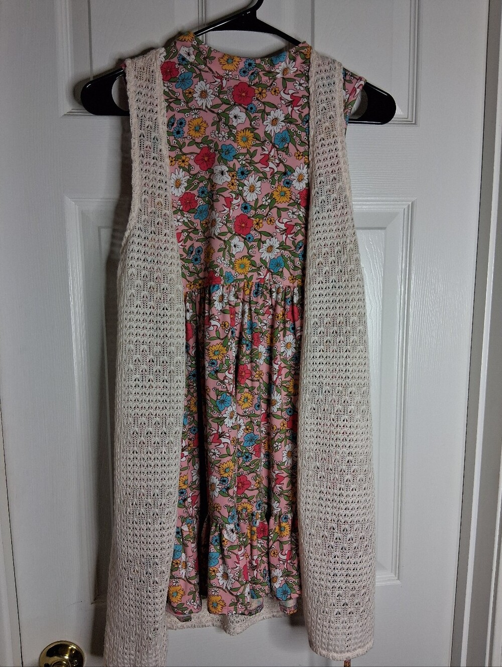 Rare Editions 2 pc. Girls Boho Floral Pink Dress w/ Cream Knit Vest size 12 NWT